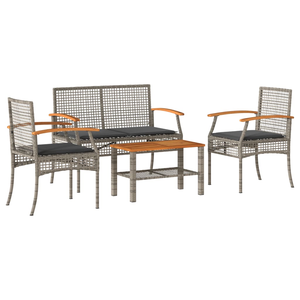 Set Divani da Giardino 4 pz con Cuscini in Polyrattan Grigio