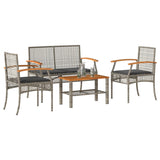 Set Divani da Giardino 4 pz con Cuscini in Polyrattan Grigio