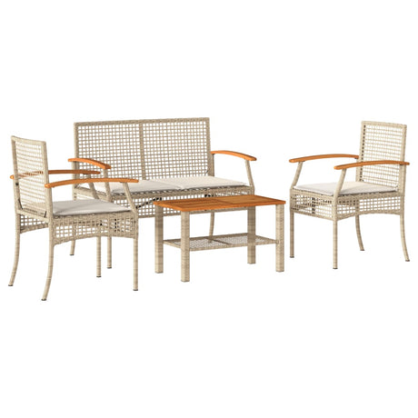 Set Divani da Giardino 4 pz con Cuscini in Polyrattan Beige