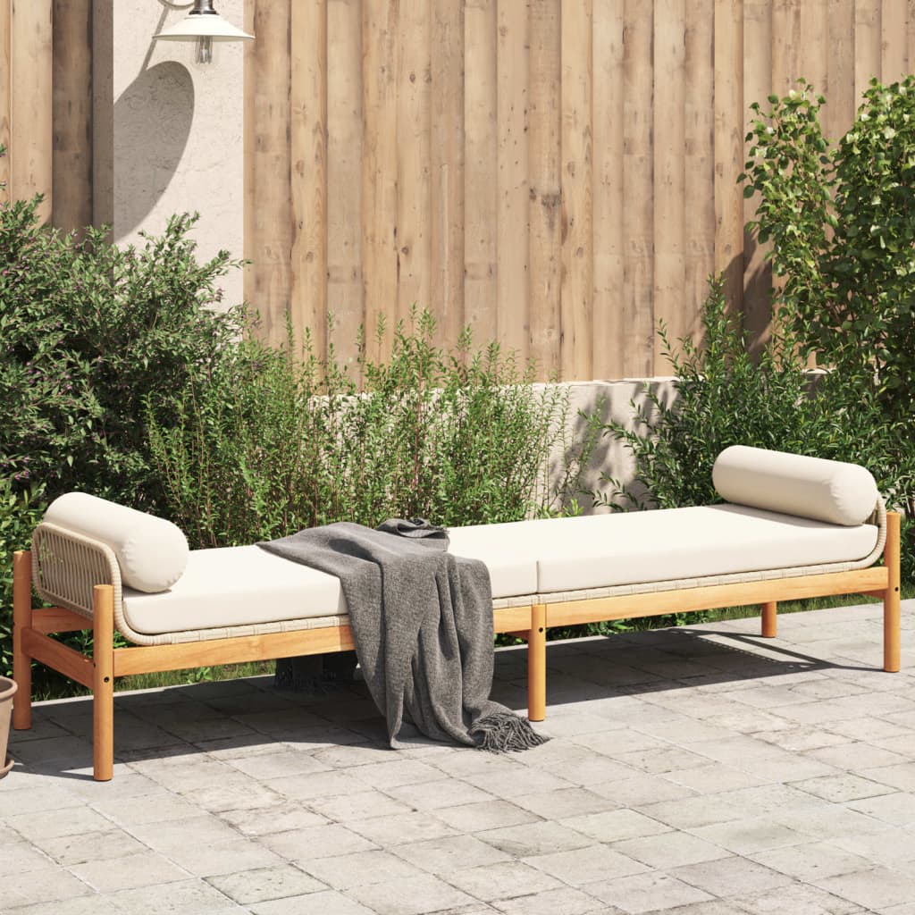 Panca da Giardino con Cuscino Beige in Polyrattan e Acacia