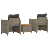 Set da Bistrò 3 pz con Cuscini Grigio Polyrattan e Legno Acacia