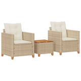 Set da Bistrò 3 pz con Cuscini Beige Polyrattan e Legno Acacia