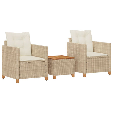 Set da Bistrò 3 pz con Cuscini Beige Polyrattan e Legno Acacia