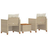 Set da Bistrò 3 pz con Cuscini Beige Polyrattan e Legno Acacia