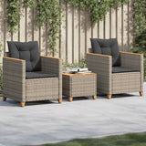 Set da Bistrò 3 pz con Cuscini Grigio Polyrattan e Legno Acacia