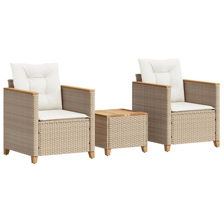 Set da Bistrò 3 pz con Cuscini Beige Polyrattan e Legno Acacia