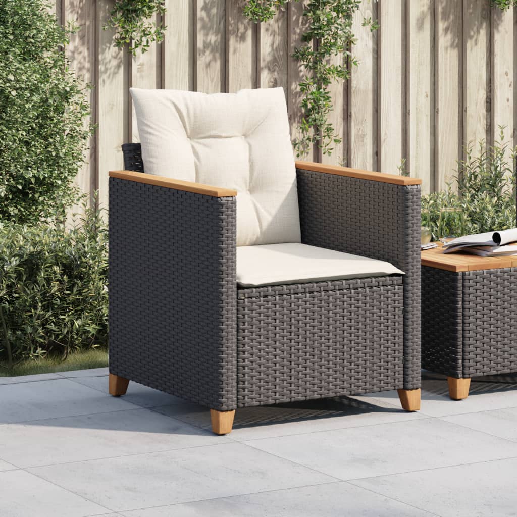 Poltrona da Giardino con Cuscini in Polyrattan Nero