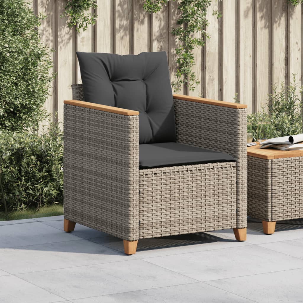 Sedia da Giardino con Cuscini Grigia in Polyrattan