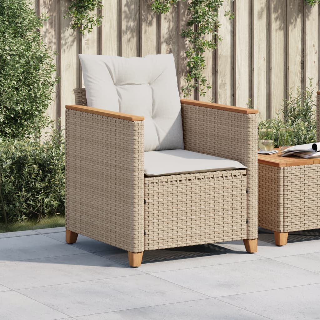 Sedia da Giardino con Cuscini Beige in Polyrattan