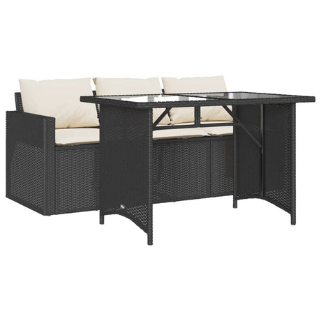 Set da Pranzo da Giardino 2 pz con Cuscini Nero in Polyrattan