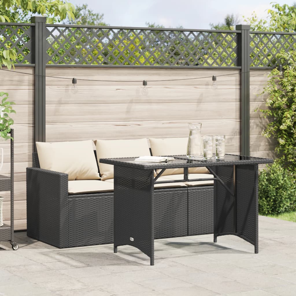 Set da Pranzo da Giardino 2 pz con Cuscini Nero in Polyrattan