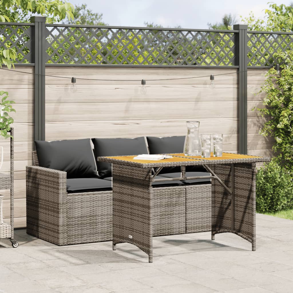 Set da Pranzo da Giardino 2 pz con Cuscini in Polyrattan Grigio