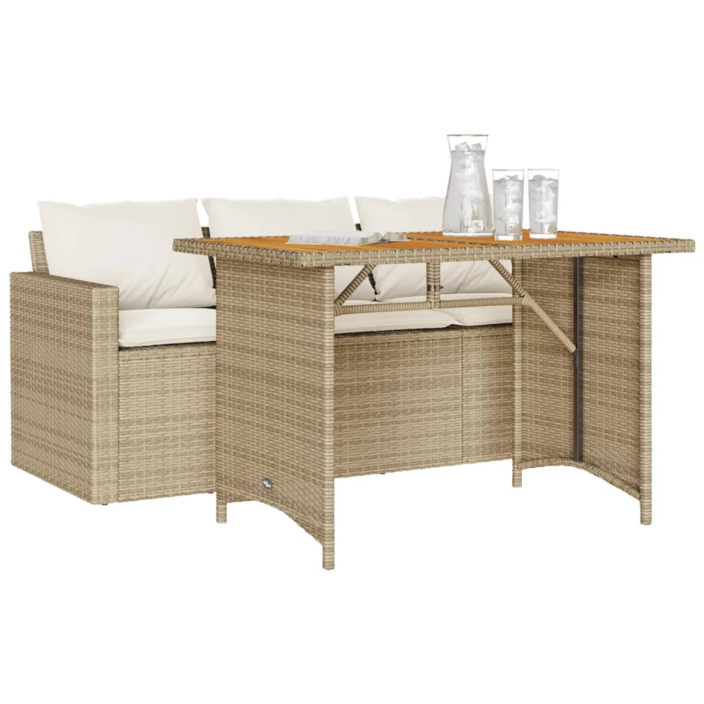 Set da Pranzo da Giardino 2 pz con Cuscini Beige in Polyrattan