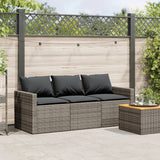 Divano da Giardino con Cuscini 3 Posti Grigio in Polyrattan