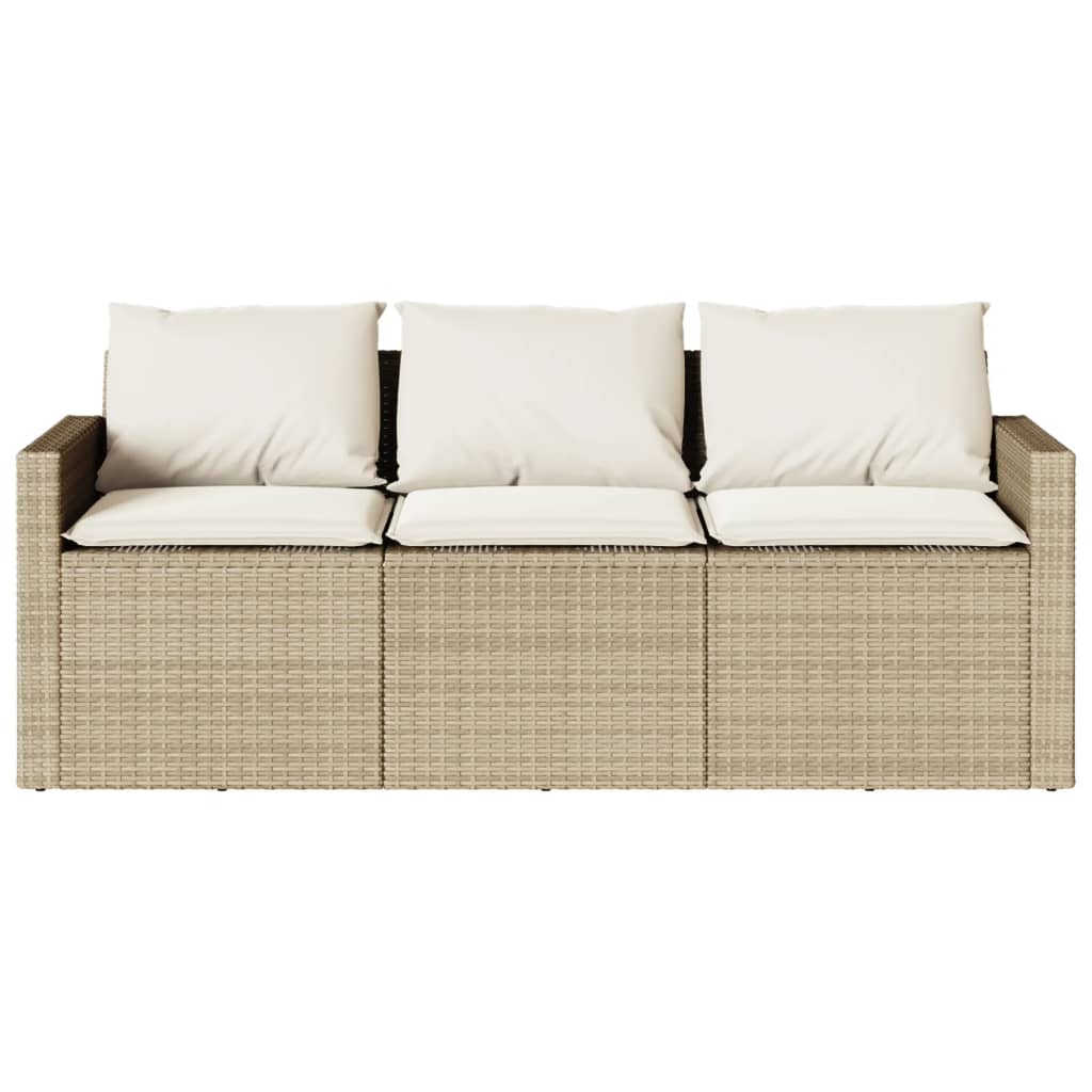 Divano da Giardino con Cuscini a 3 Posti Beige in Polyrattan