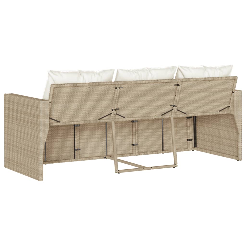 Divano da Giardino con Cuscini a 3 Posti Beige in Polyrattan