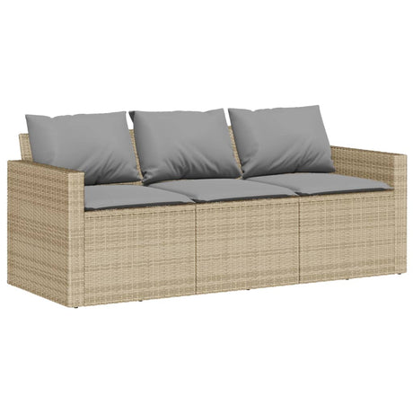 Divano da Giardino con Cuscini a 3 Posti Beige in Polyrattan