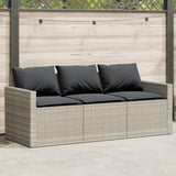 Divano da Giardino con Cuscini 3 Posti Grigio Chiaro Polyrattan