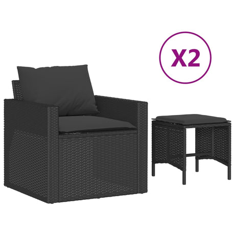 Set Divani da Giardino 4 pz con Cuscini Nero in Polyrattan