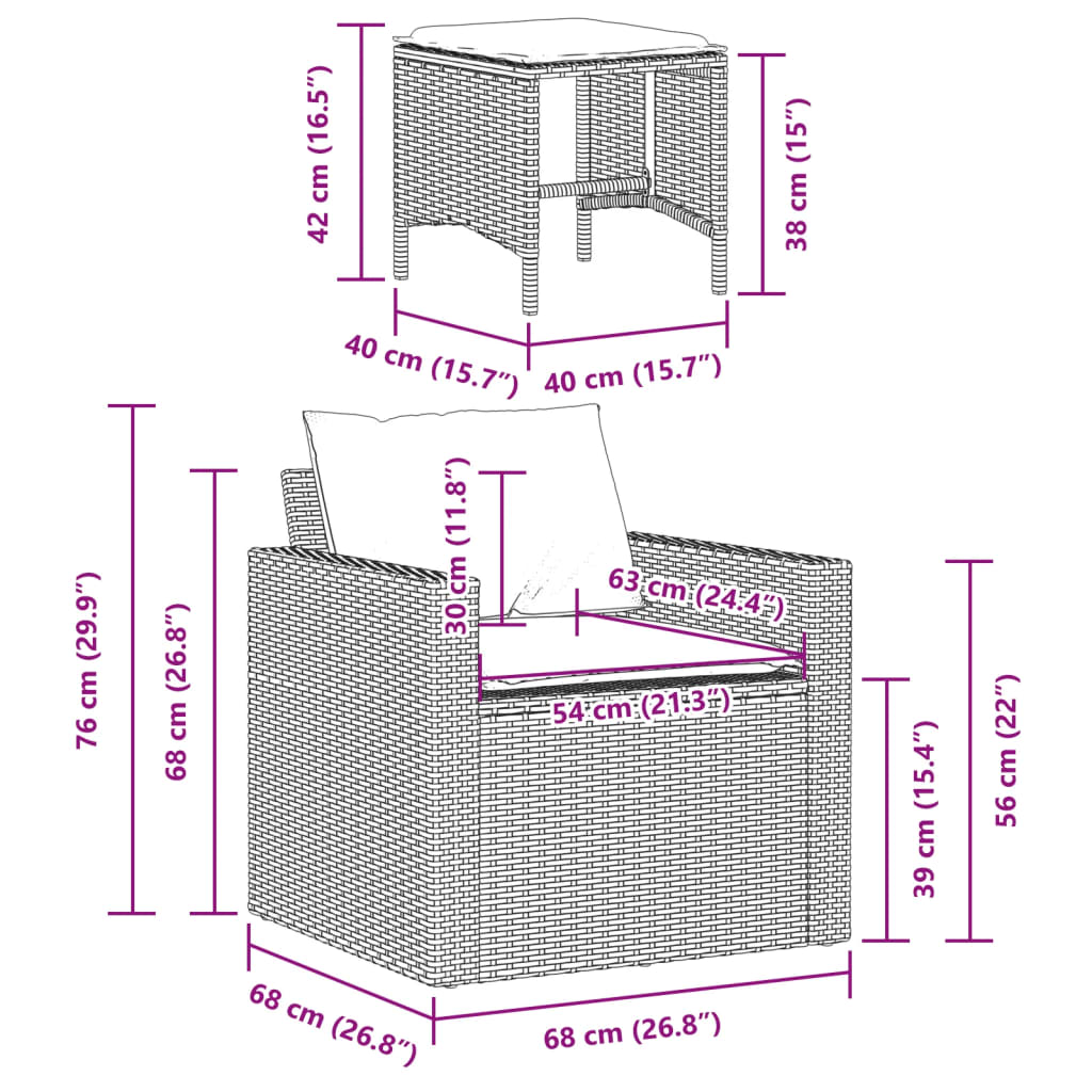 Set Divano da Giardino 4pz con Cuscini Grigio Chiaro Polyrattan