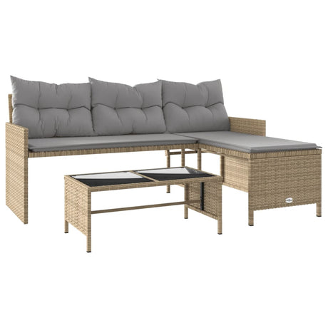 Divano Giardino con Tavolo e Cuscini a L Beige Misto Polyrattan