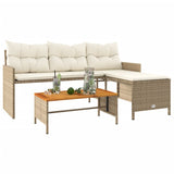 Divano da Giardino con Tavolo e Cuscini a L Beige in Polyrattan