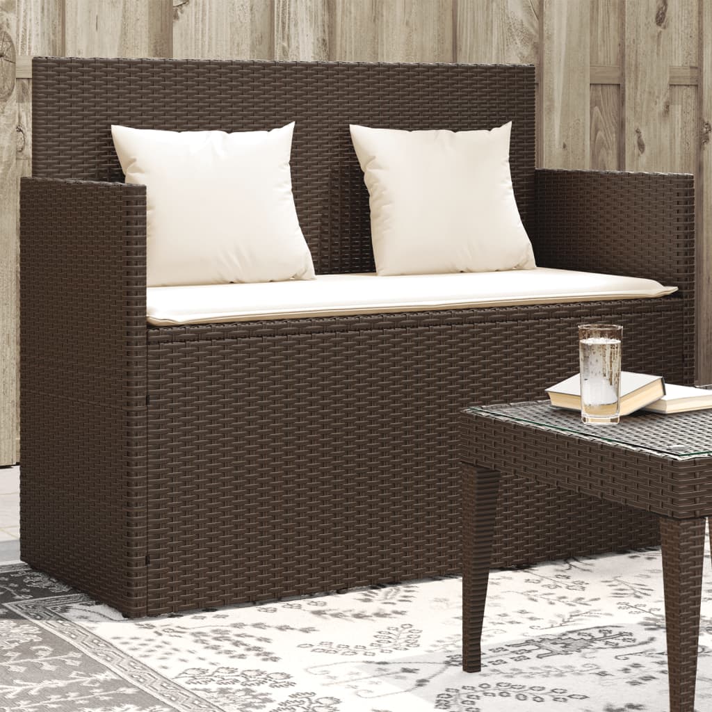 Panca da Giardino con Cuscini Marrone in Polyrattan