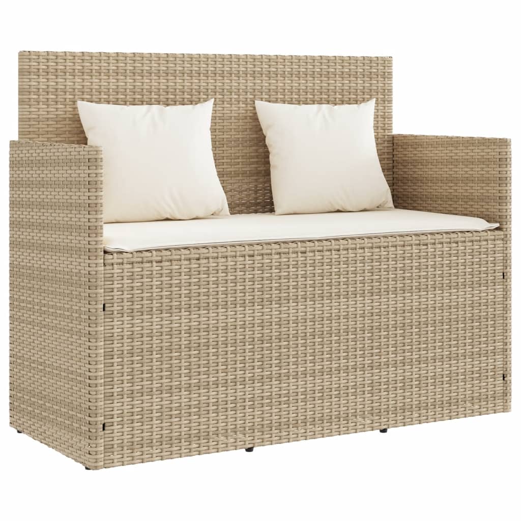 Panca da Giardino con Cuscini Beige in Polyrattan