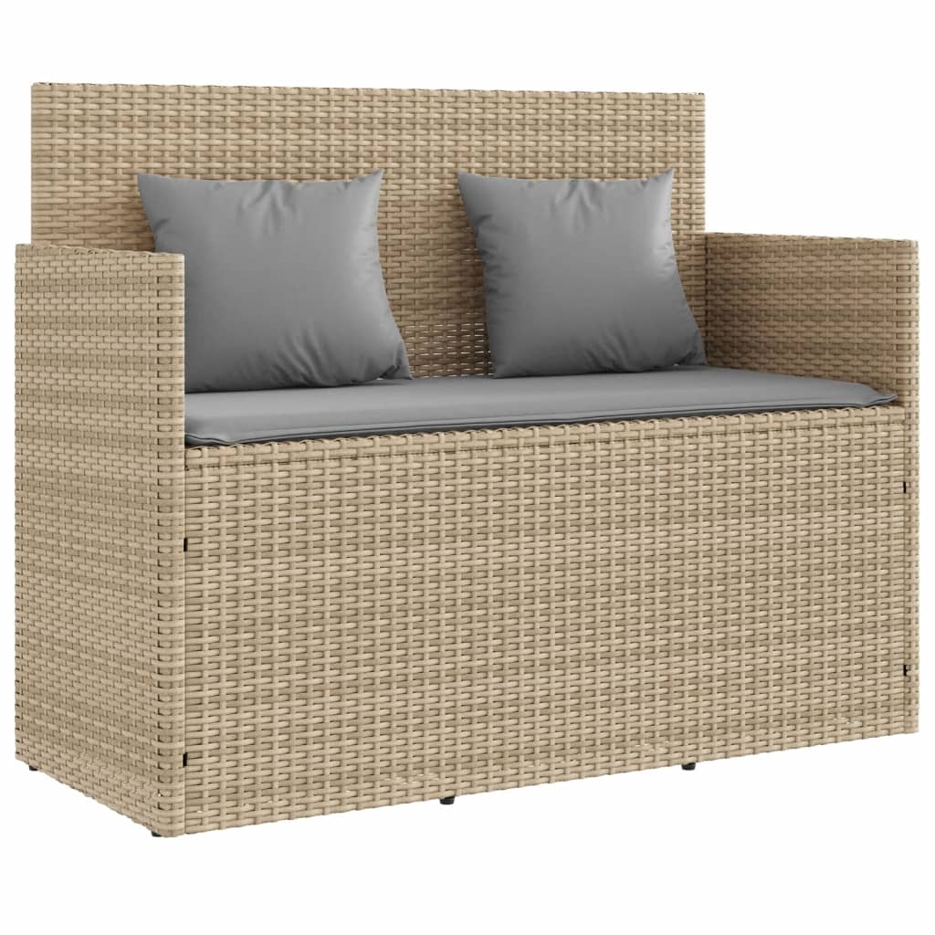 Panca da Giardino con Cuscini Beige in Polyrattan