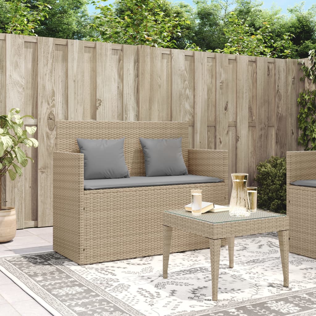 Panca da Giardino con Cuscini Beige in Polyrattan