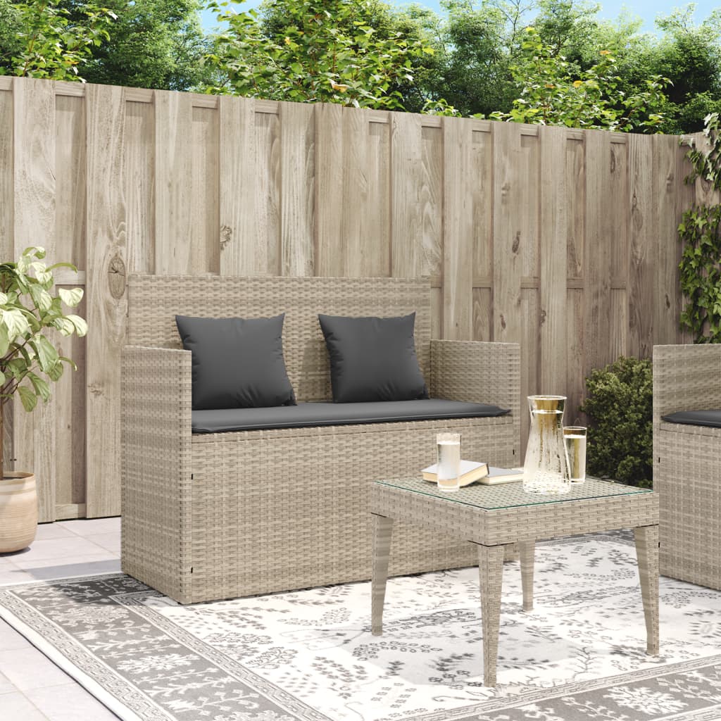 Panca da Giardino con Cuscini Grigio Chiaro in Polyrattan