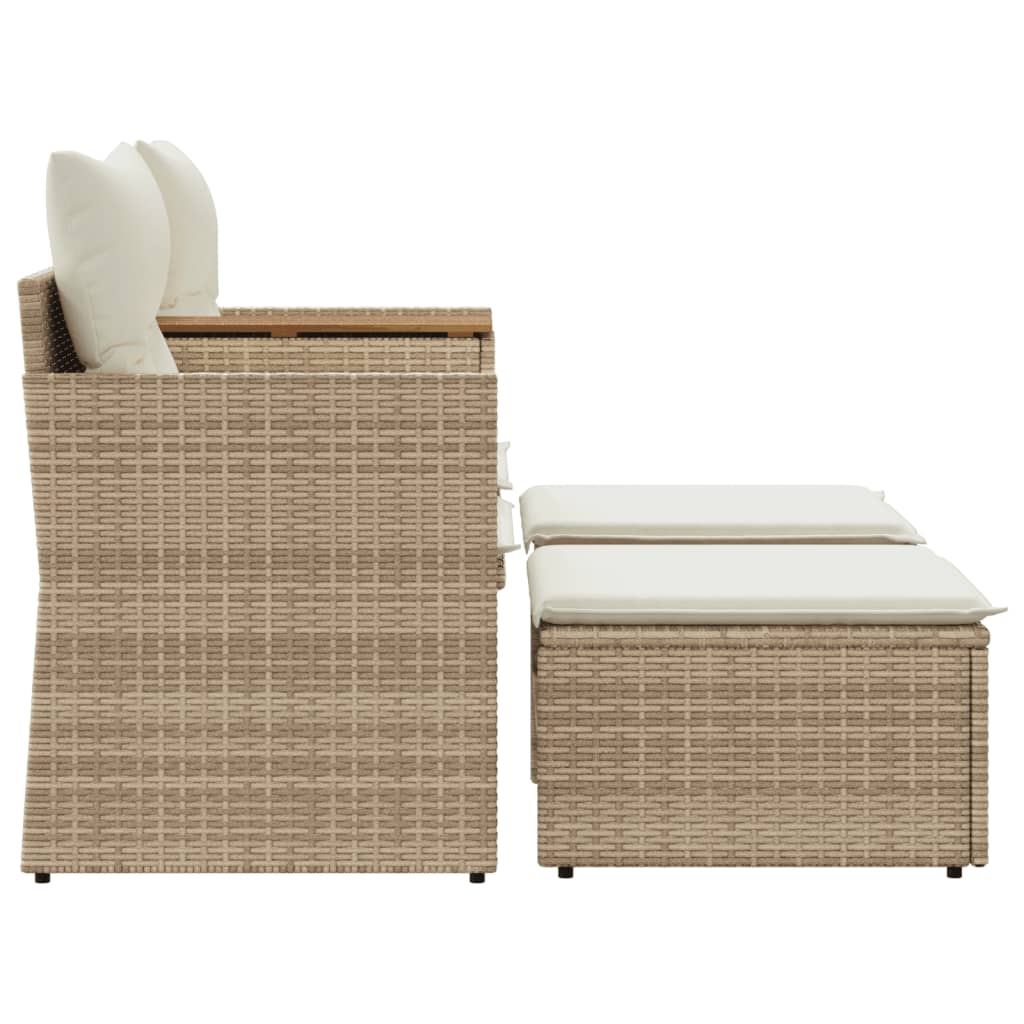 Divano da Giardino 2 Posti con Sgabelli Beige in Polyrattan