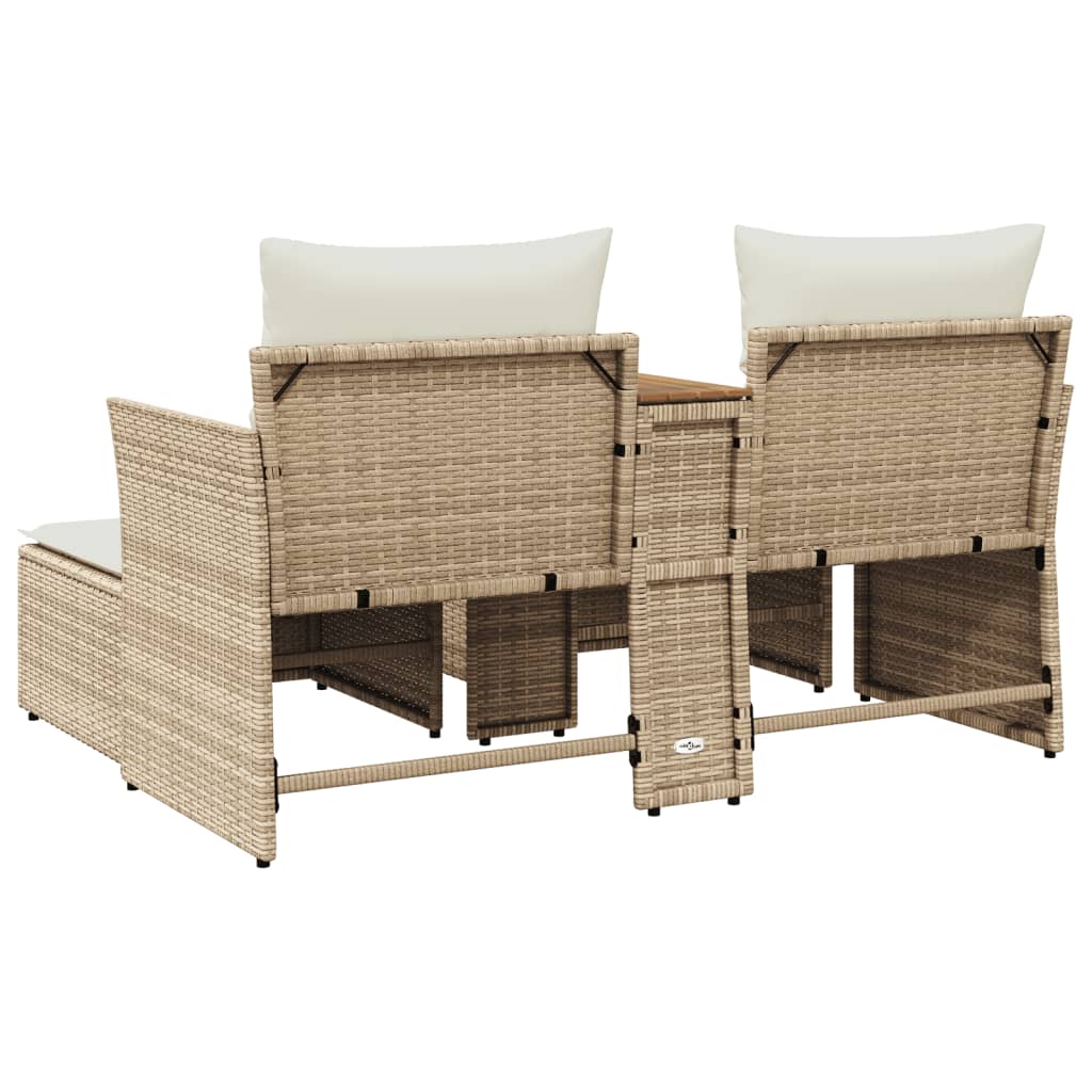 Divano da Giardino 2 Posti con Sgabelli Beige in Polyrattan