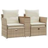 Divano da Giardino 2 Posti con Sgabelli Beige in Polyrattan