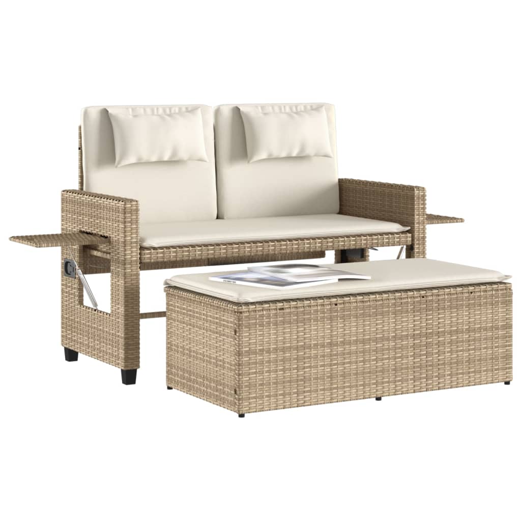 Panca Reclinabile da Giardino con Cuscini Beige in Polyrattan