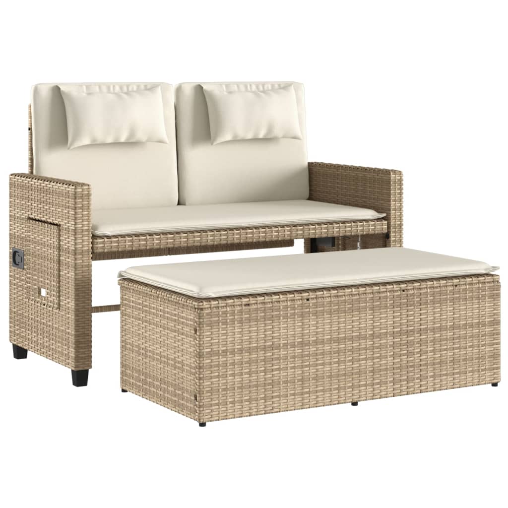 Panca Reclinabile da Giardino con Cuscini Beige in Polyrattan