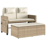 Panca Reclinabile da Giardino con Cuscini Beige in Polyrattan