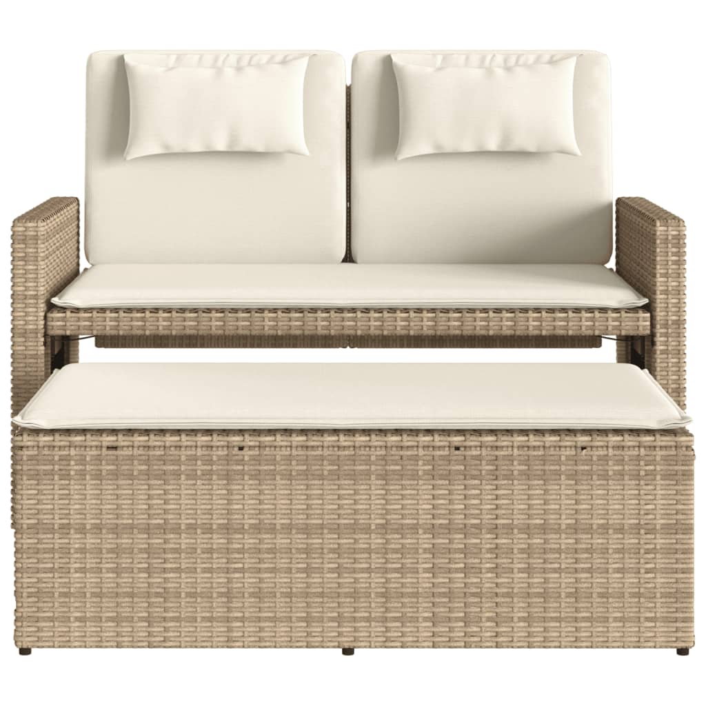 Panca Reclinabile da Giardino con Cuscini Beige in Polyrattan