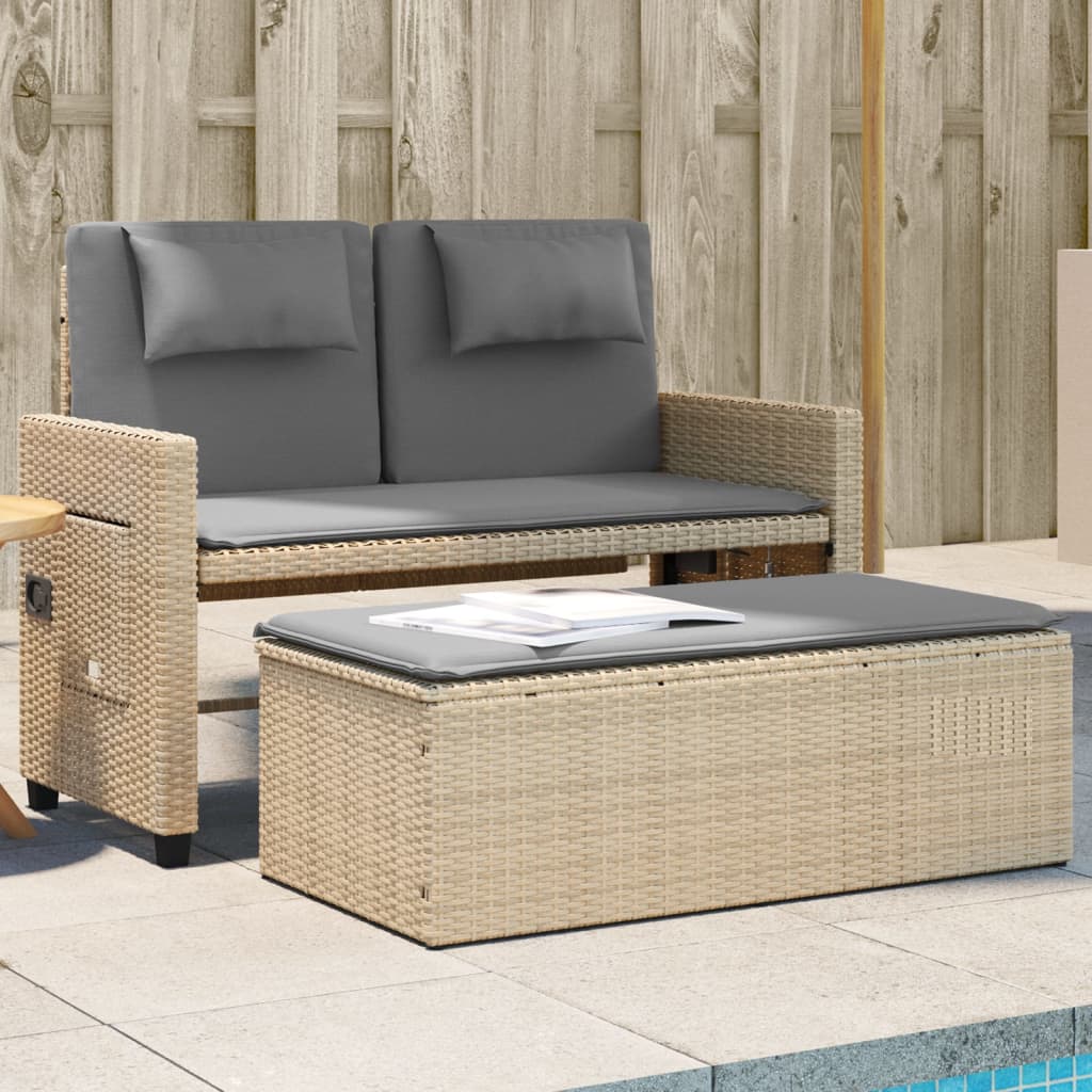 Panca Reclinabile da Giardino con Cuscini Beige in Polyrattan