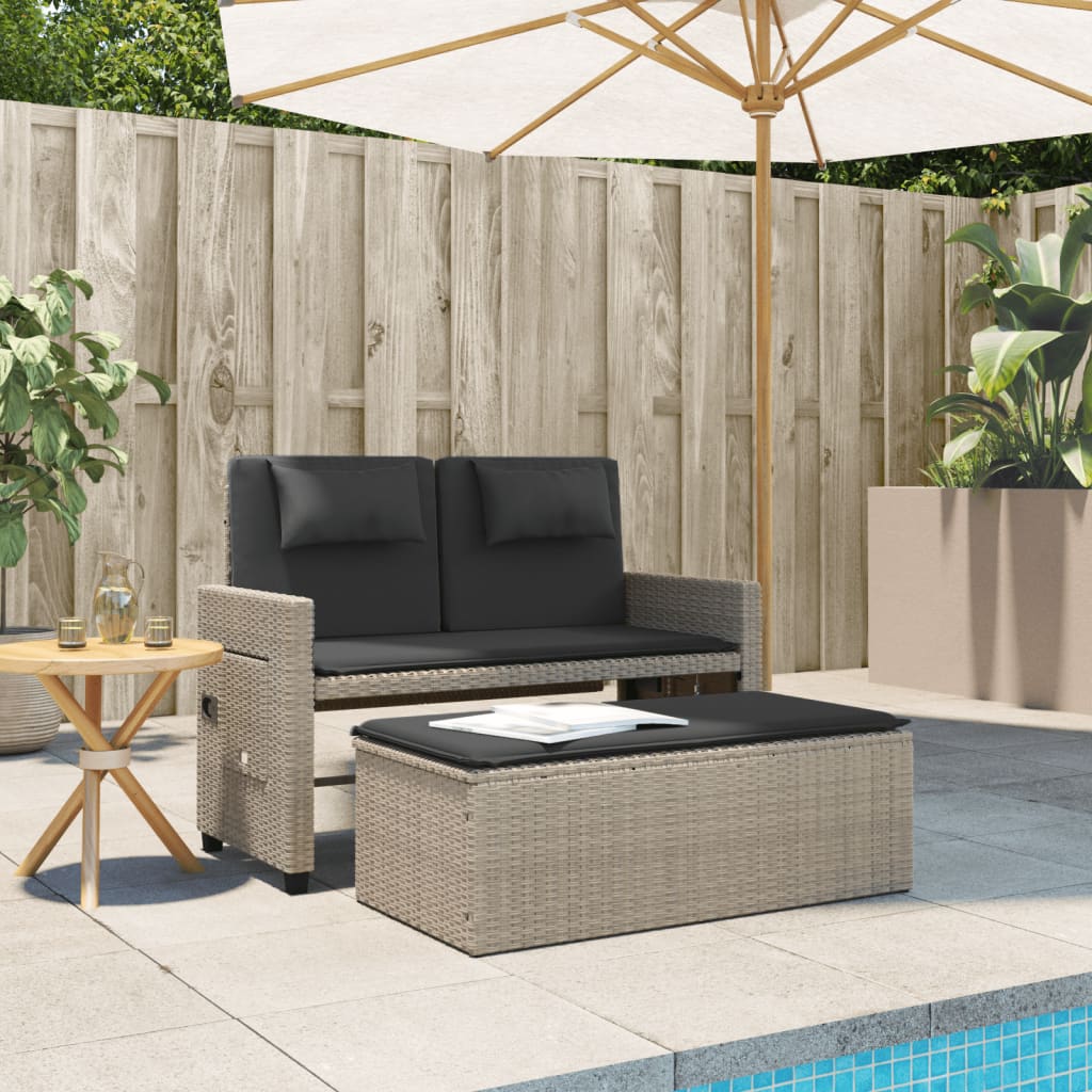 Panca Reclinabile Giardino con Cuscini Grigio Chiaro Polyrattan