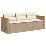 Divano da Giardino con Cuscini a 3 Posti Beige in Polyrattan