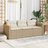 Divano da Giardino con Cuscini a 3 Posti Beige in Polyrattan