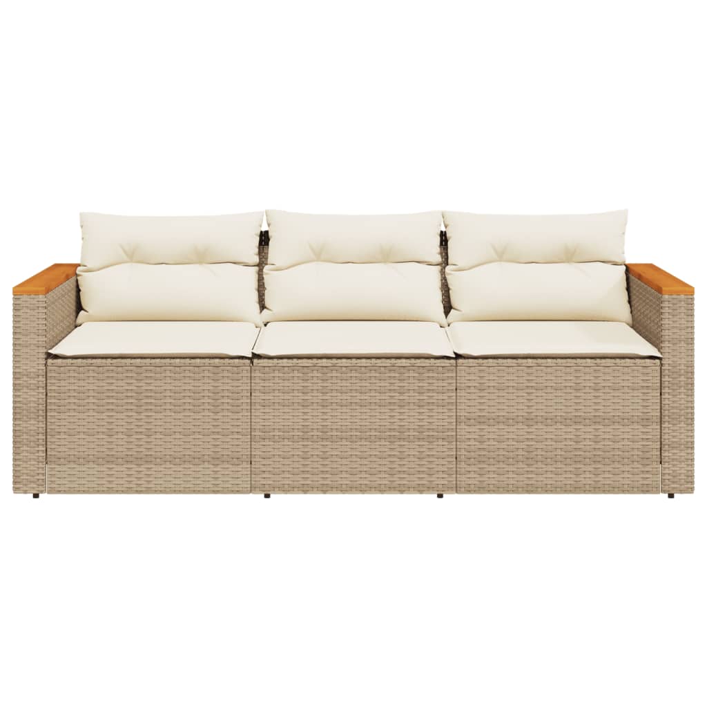 Divano da Giardino con Cuscini a 3 Posti Beige in Polyrattan