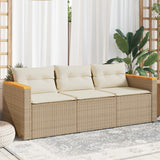 Divano da Giardino con Cuscini a 3 Posti Beige in Polyrattan