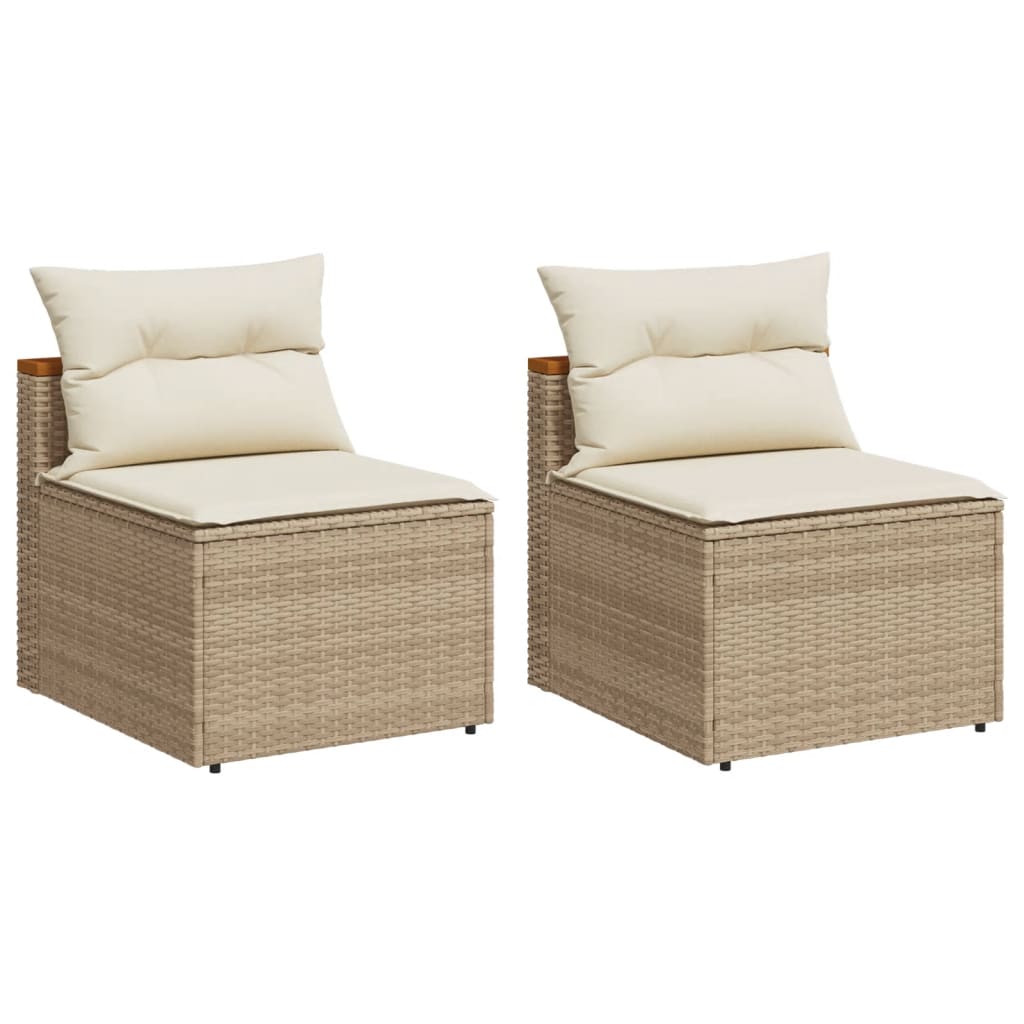 Divani Giardino Senza Braccioli con Cuscini 2 Beige Polyrattan