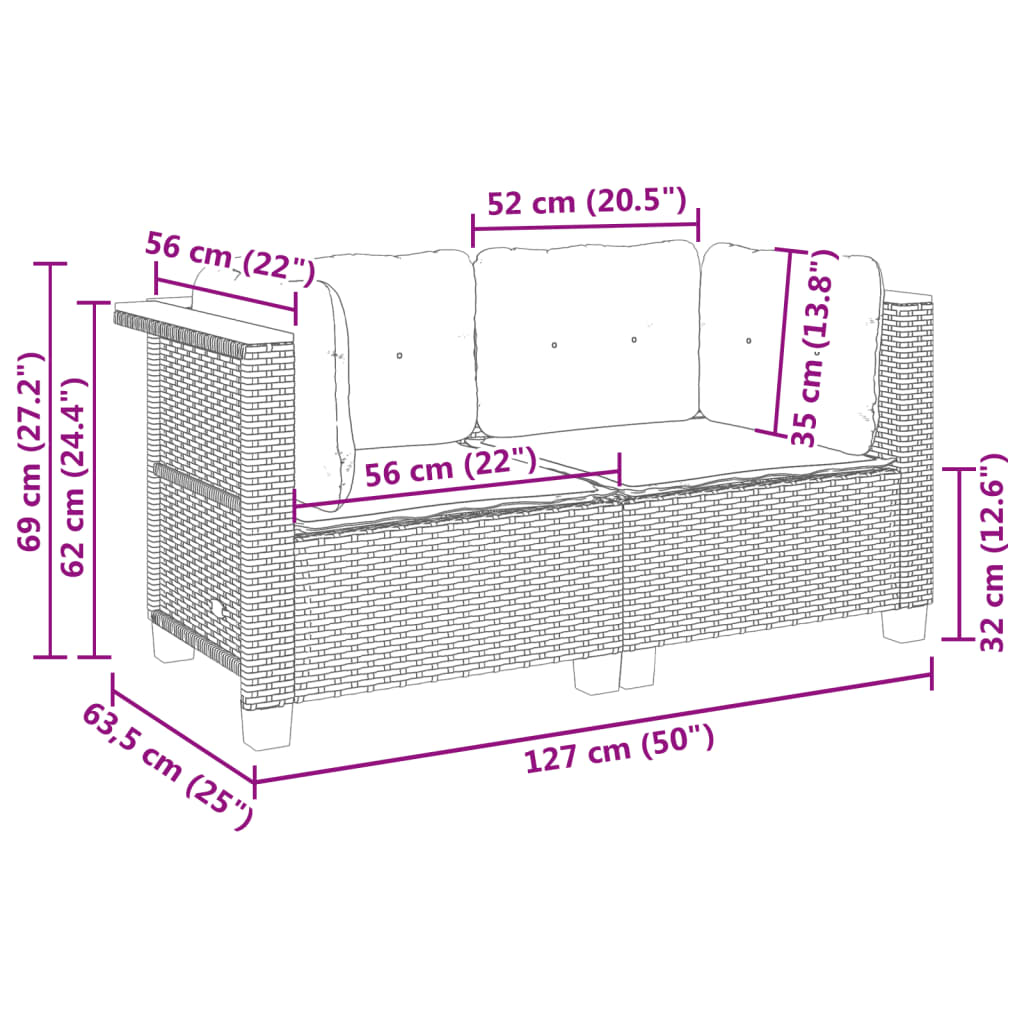 Divani Angolari da Giardino con Cuscini 2pz Polyrattan Grigio