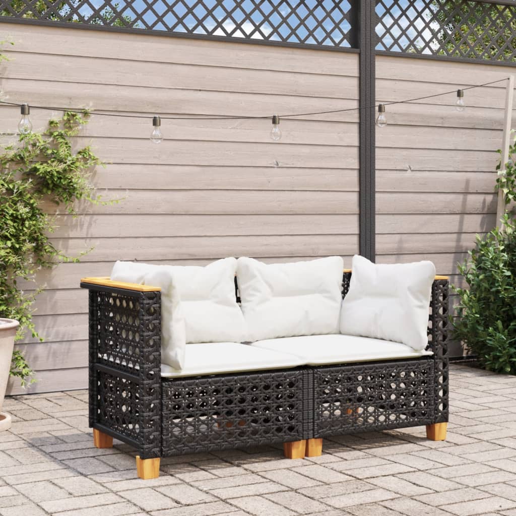 Divani Angolari da Giardino con Cuscini 2pz Polyrattan Nero