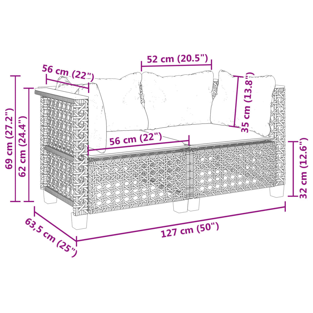 Divani Angolari da Giardino con Cuscini 2pz Polyrattan Nero