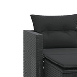 Divano da Giardino 2 Posti con Sgabelli Nero in Polyrattan