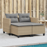 Divano da Giardino 2 Posti con Sgabelli Beige in Polyrattan